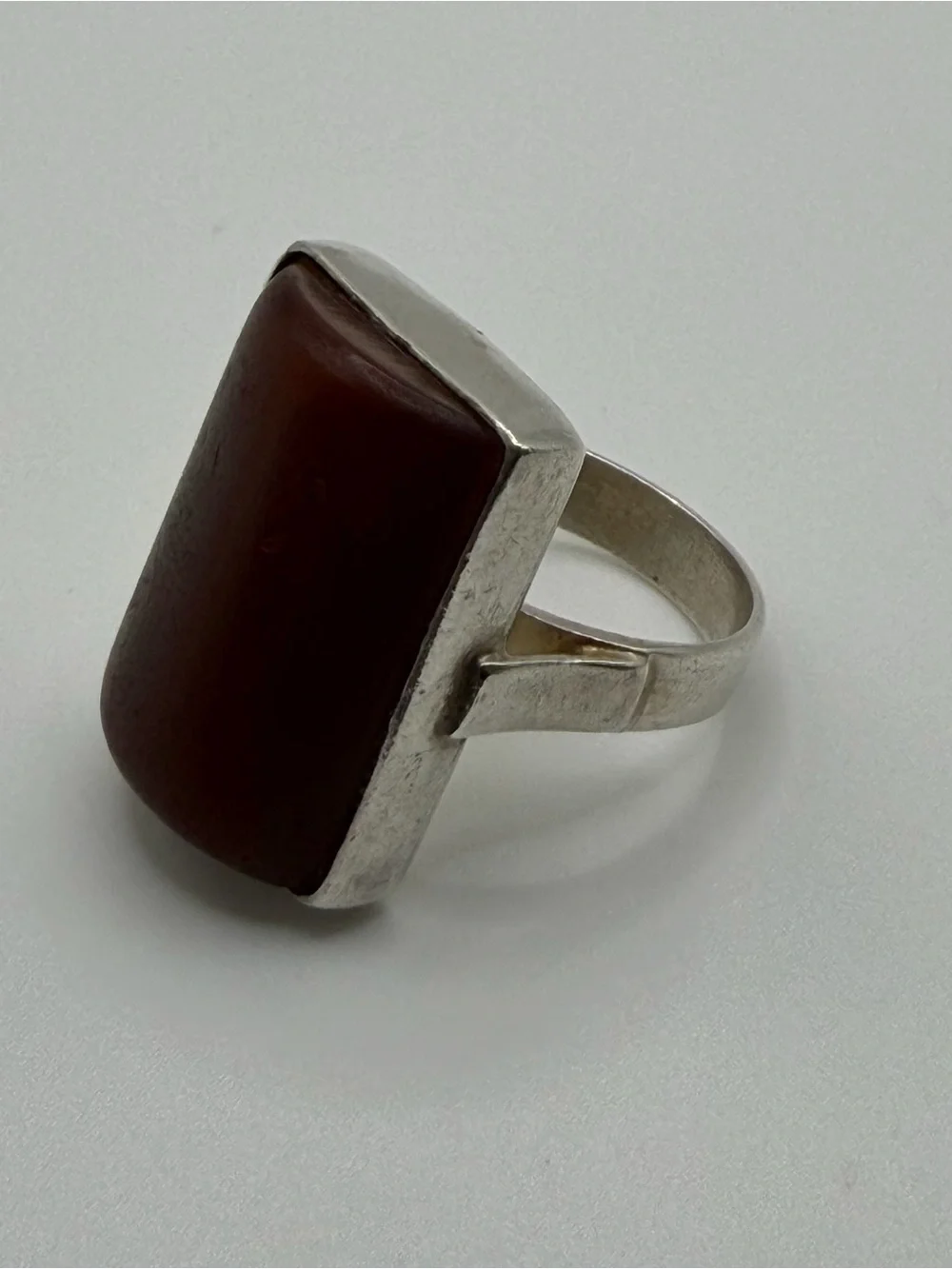 Sterling Silver Red Jasper Ring 8.5 Modernist Cabochon Statement Artisan Vtg